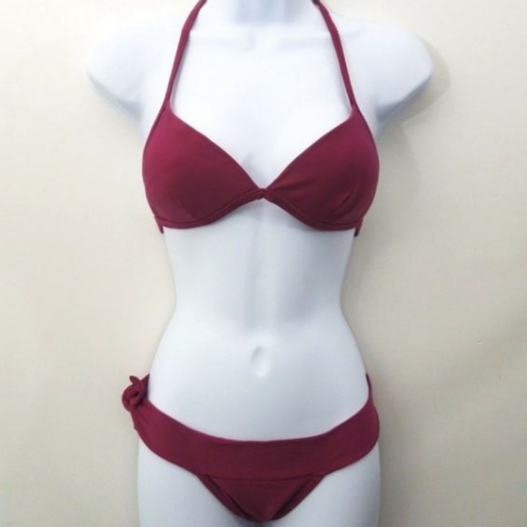 Agua Doce Other - Agua Doce Bikini Set Red Maroon Halter Top Tie Hip